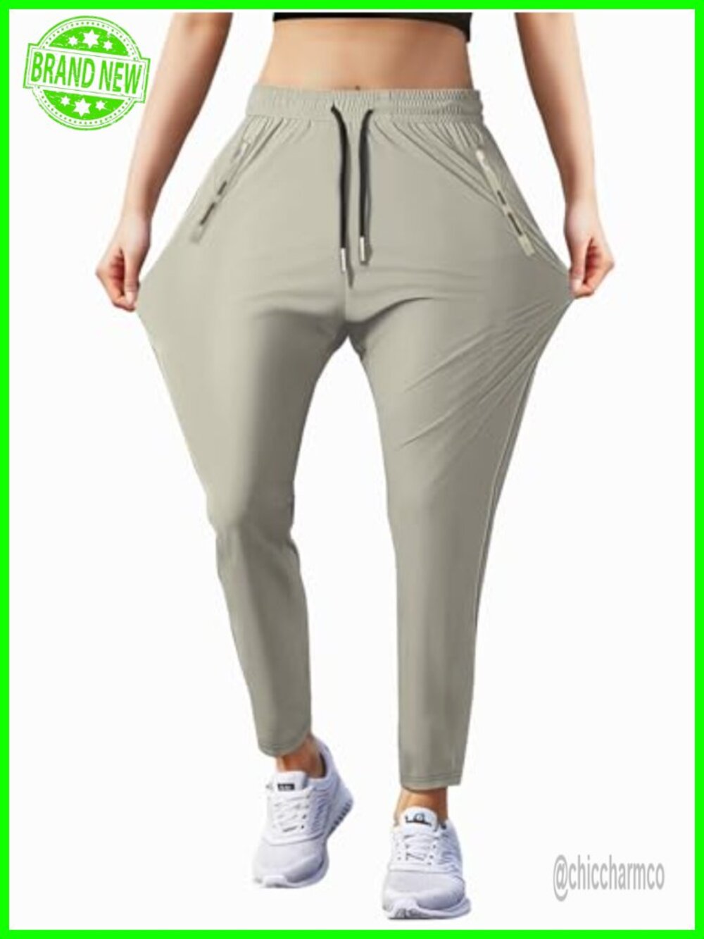 Stretchy Quick-Dry Hiking Pants with Zipper Pockets and Drawstring,